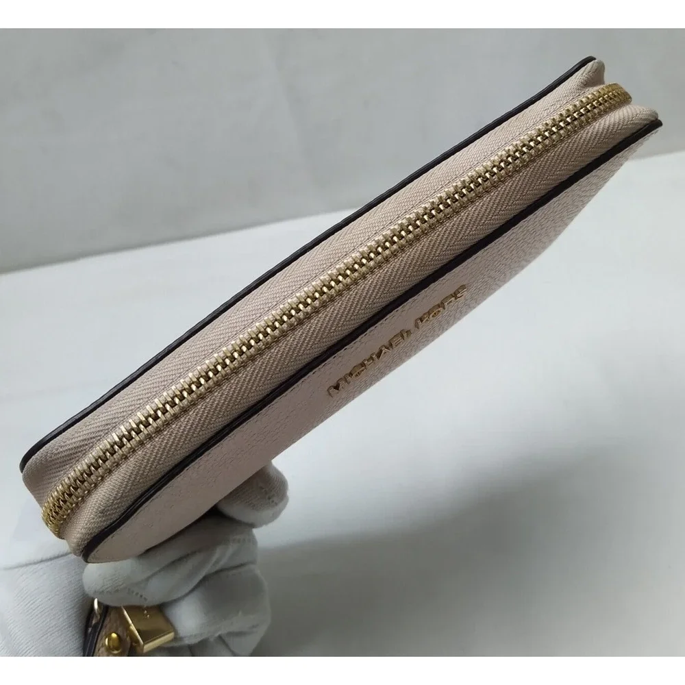 Michael Kors Light Pink Pebbled Leather Zip Around Credit Card ID Window Wallet